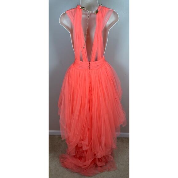 Bronx and Banco Taraji Tiered Ruffle Tulle Sheer Cutout High Low Maxi Gown Sz XS - Picture 12 of 14